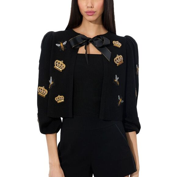 Embroidery Alice And Olivia Kitty Puff Sleeve Cardigan Alice